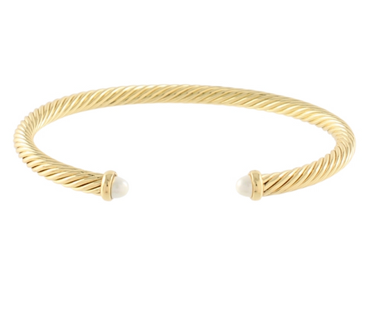 Thin Gold Cable Bracelet - Pearl