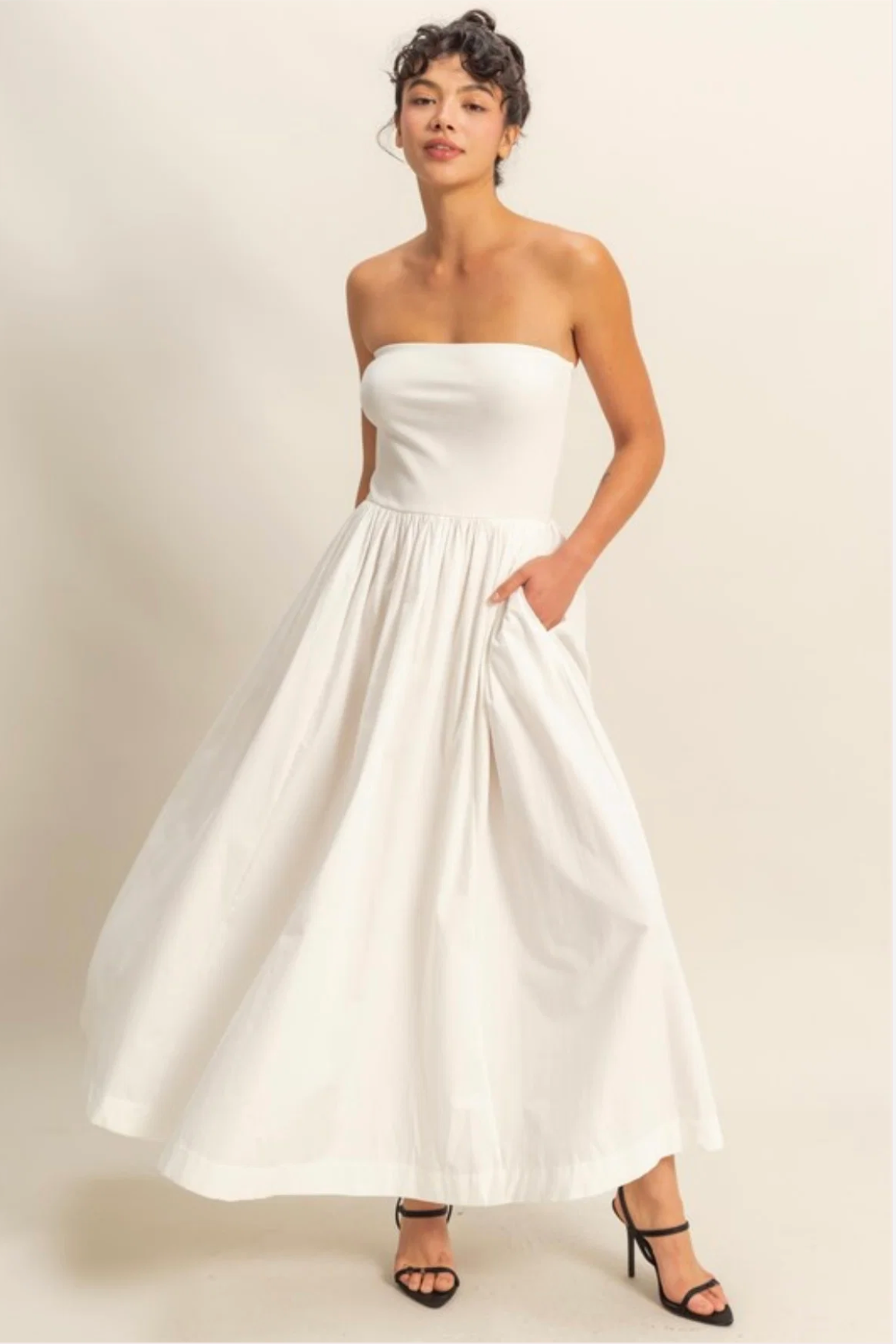 White Strapless Flowy Maxi Dress