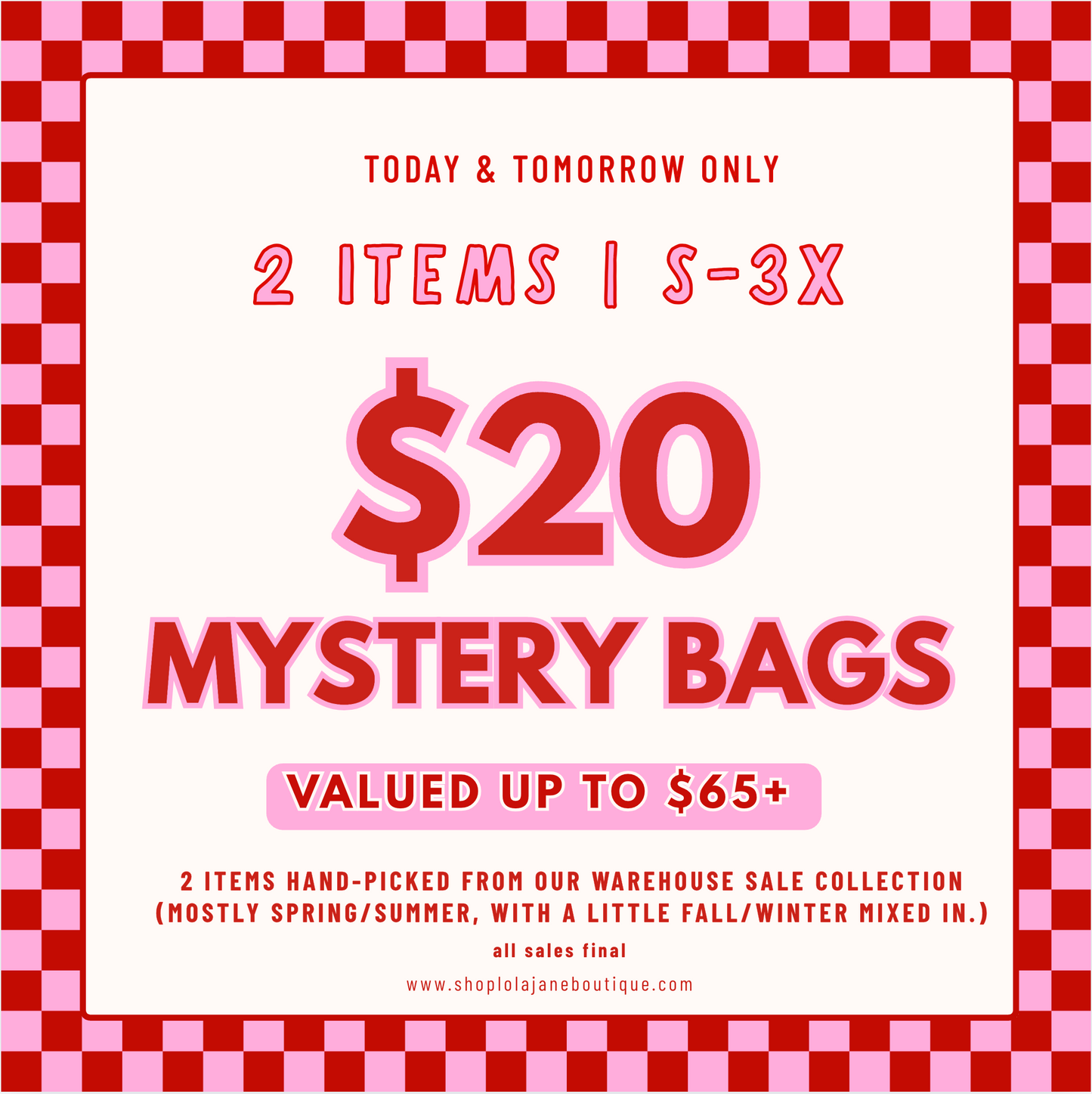 $20 Mystery WAREHOUSE SALE Grab Bags | all sales final.