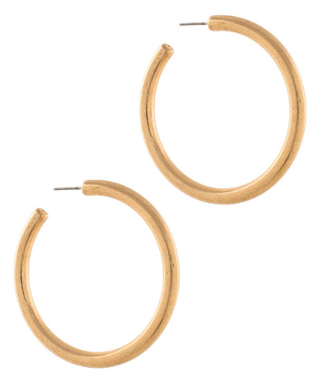 Chic Worn Gold Light-Weight Hoops - Large