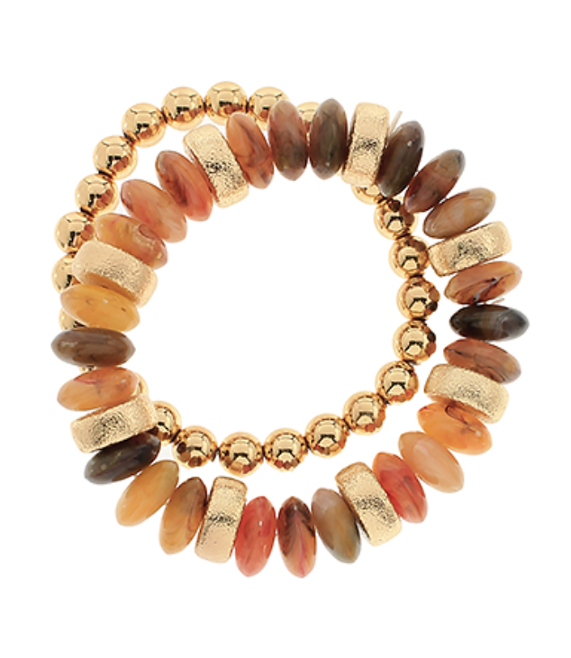 Brown Multi Beaded Bracelet Stack