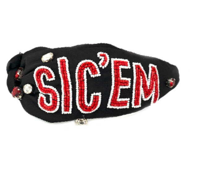 SIC'EM Beaded Sequin Headband - Black