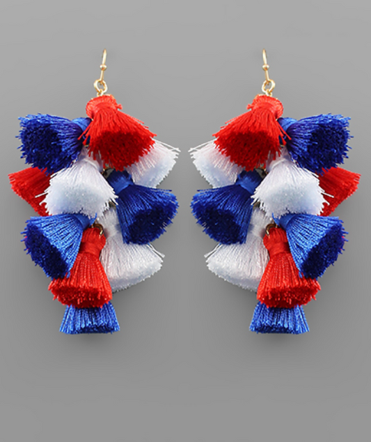 Red, White, & Blue Tassel Drop Earrings