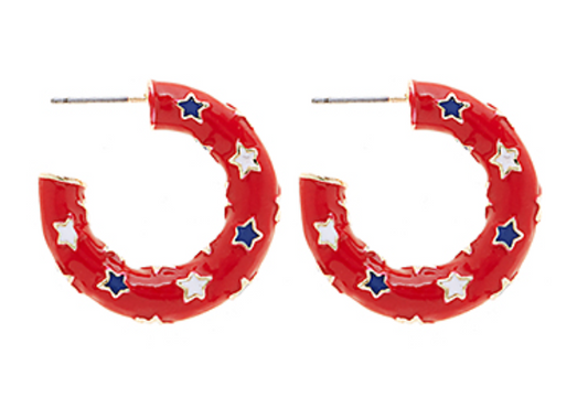 Stars Studded Mini Hoops - Red