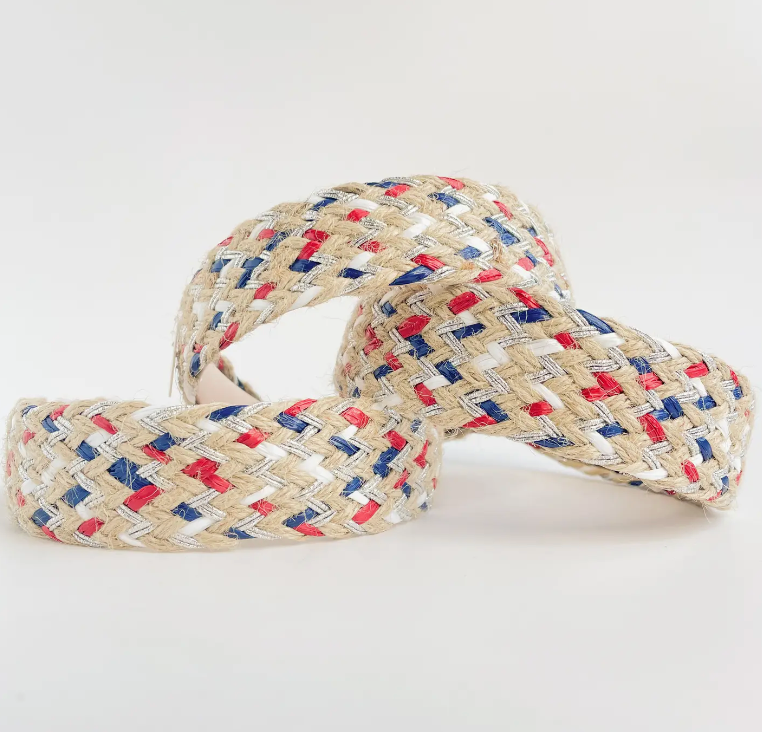 Woven Straw USA America Red White Blue Headband