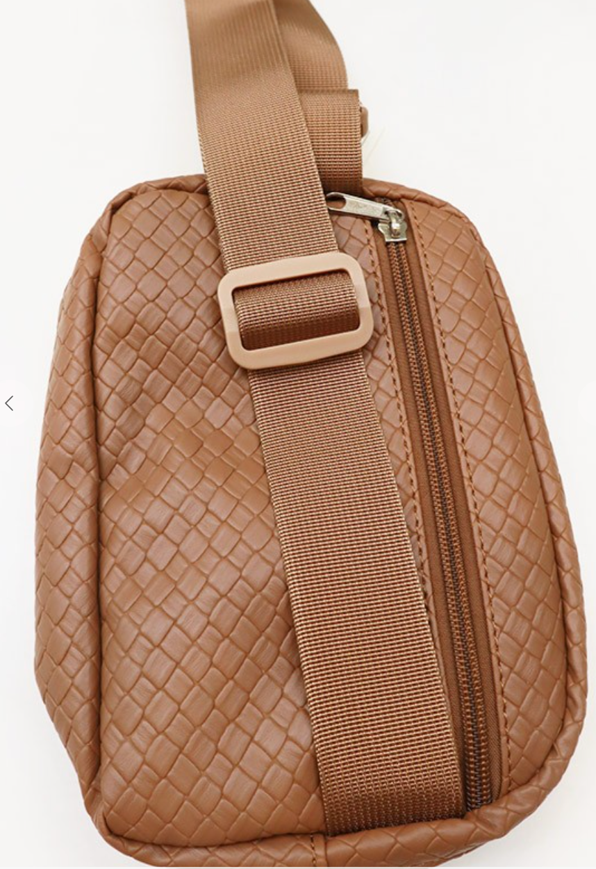 Leather Woven Belt Bag - Brown