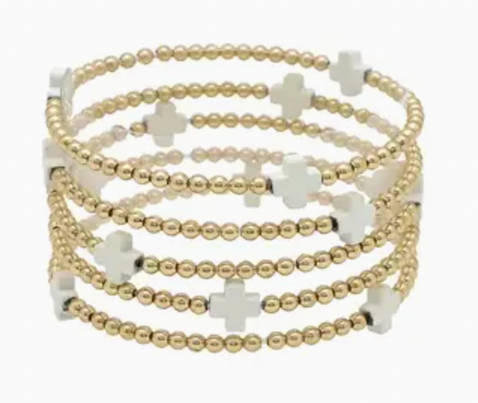 Gold Beaded White Cross Bracelet