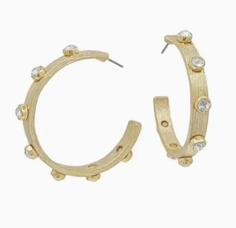 Gold Clear Crystal Hoops