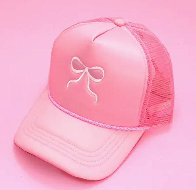 Embroidery Ribbon Bow Trucker Hat - Pink