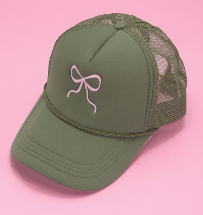 Embroidery Ribbon Bow Trucker Hat - Deep Green