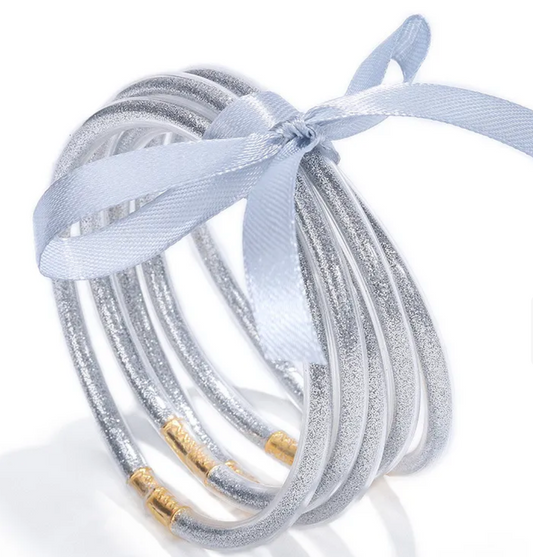 Glitter Jelly Bangles 5pc - Silver