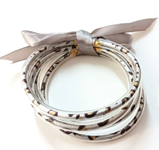 Silver Leopard Bangle Set