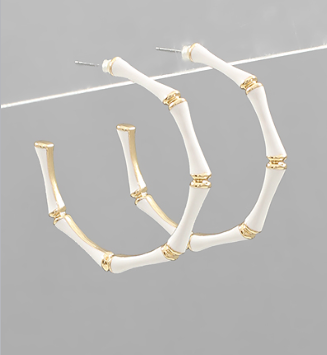 Caroline Bamboo Gold Hoop Earrings - White