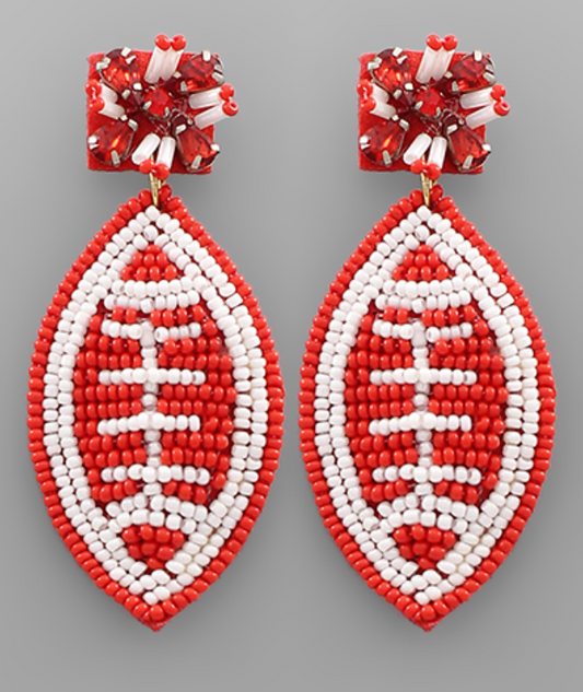 Red/White Football Beaded Earrings