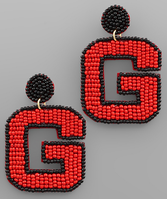 Red/Black G Beaded Earrings