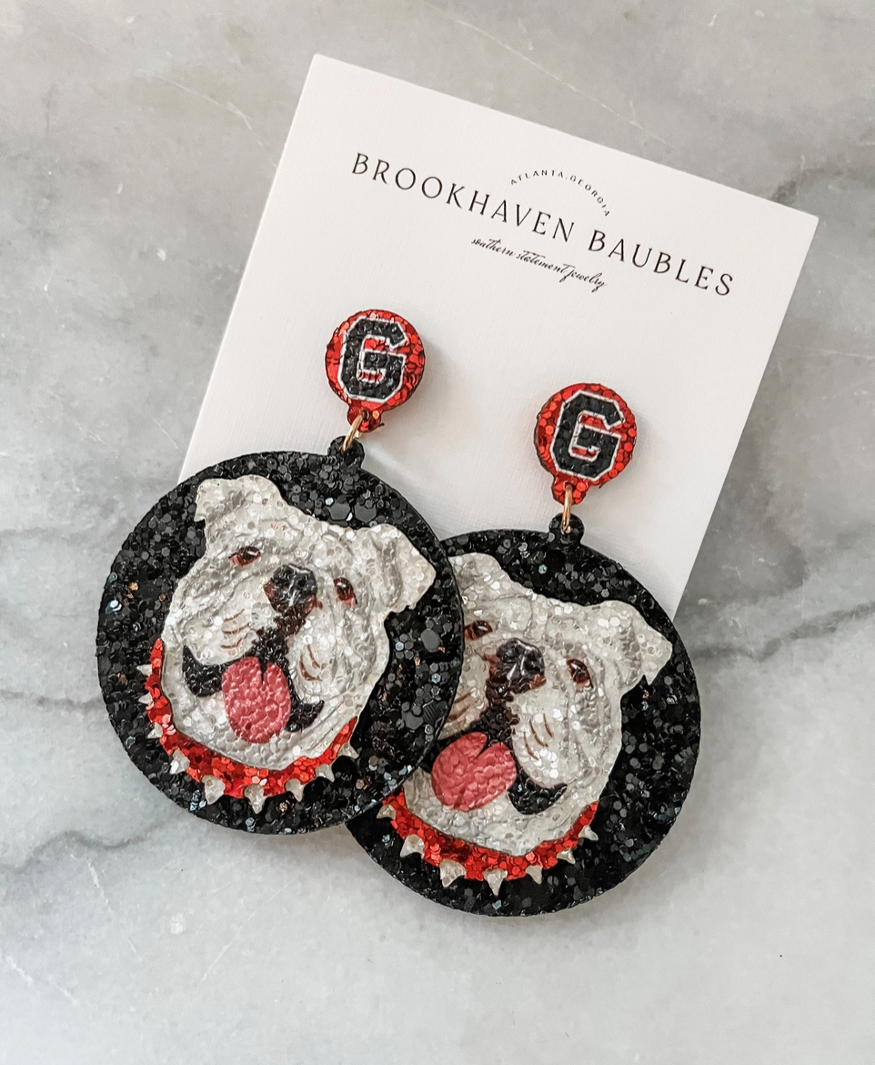 Georgia Bulldog Glitter Earrings - Circle Dawg