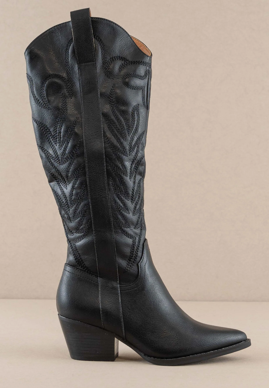 The Samara Black | Embroidered Tall Boot