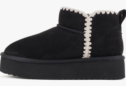 Groove Classic Platform Embroidered Bootie - Black