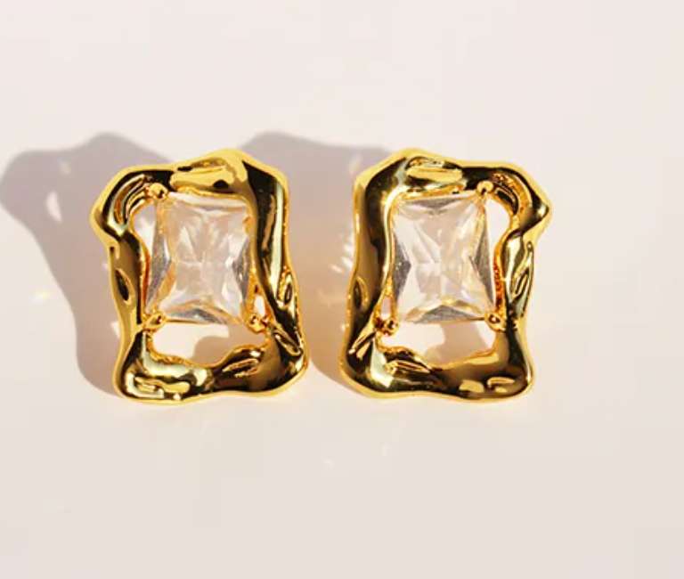 24K Gold Plated Stone Stud Earrings