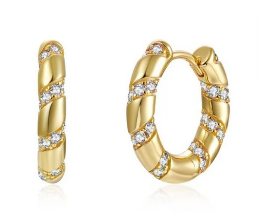 18k Gold Plated Twisted Diamond Huggie Hoops - Gold