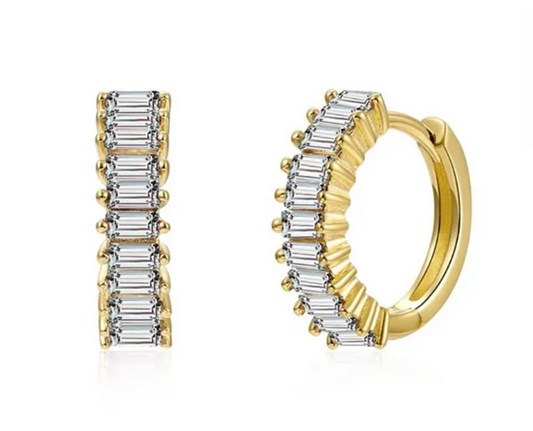 18k Gold Plated Mini Diamond Huggie Hoops - Gold