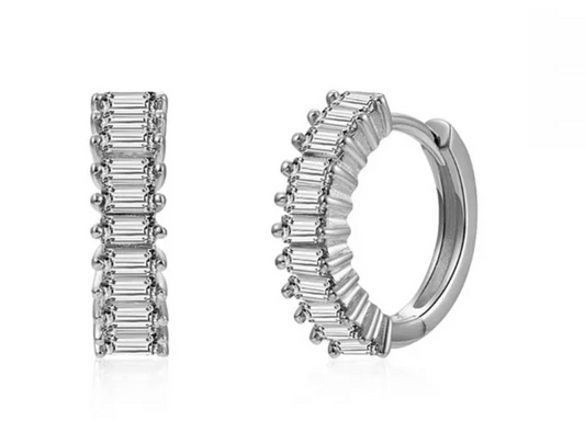 18k Gold Plated Mini Diamond Huggie Hoops - Silver