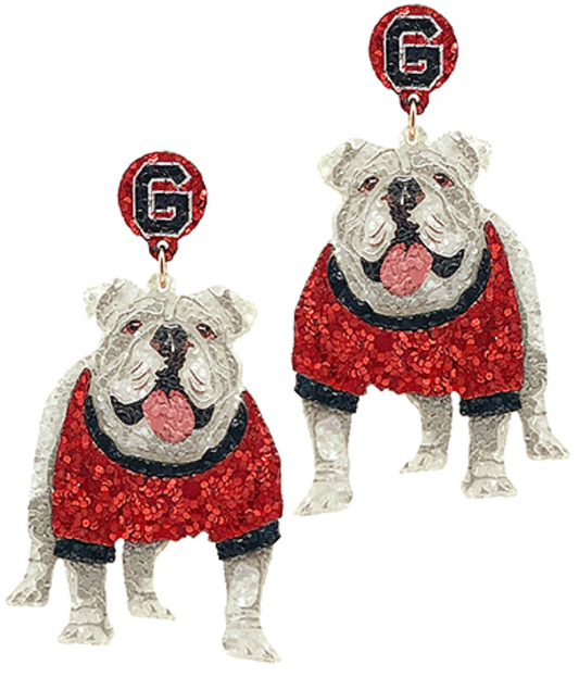 Georgia Bulldog Drop Glitter Earrings
