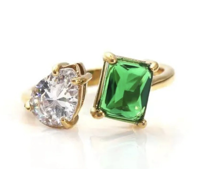 Emerald 18k Gold Plated Double Ring