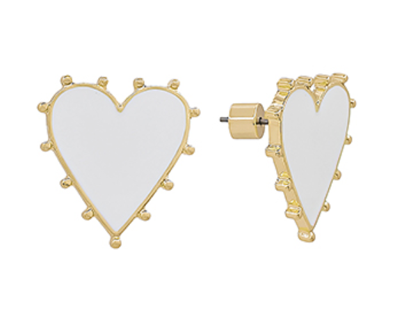 Gold Dotted Heart Earrings - White