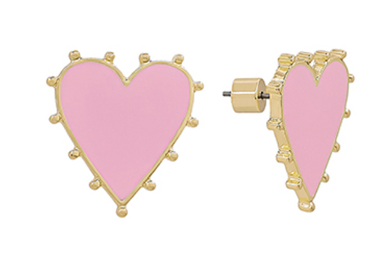 Gold Dotted Heart Earrings - Pink