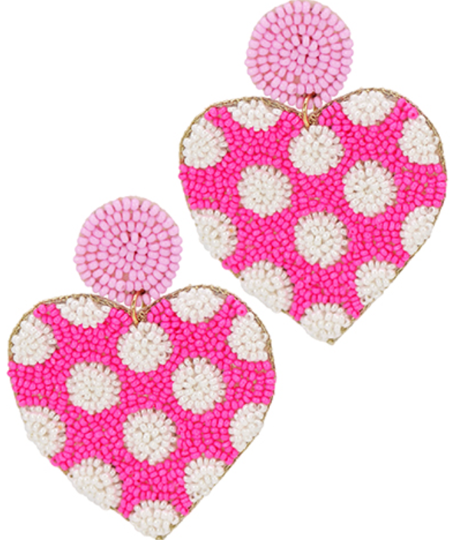 Polka Dot Heart Beaded Earrings