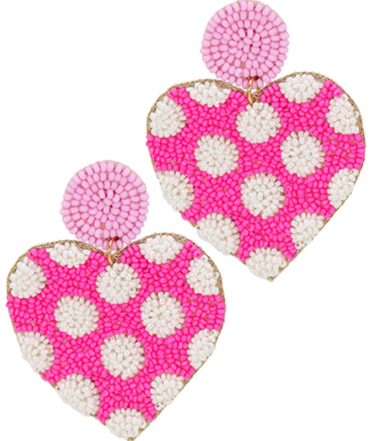Polka Dot Heart Beaded Earrings