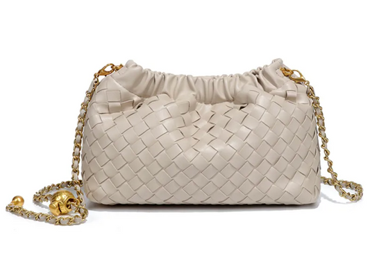 Magnolia Woven Leather Chain Crossbody - Beige