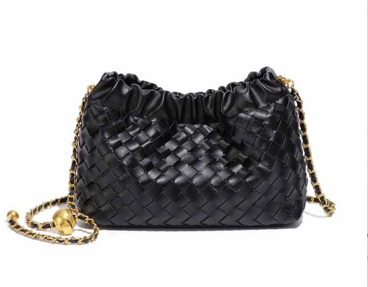 Magnolia Woven Leather Chain Crossbody - Black