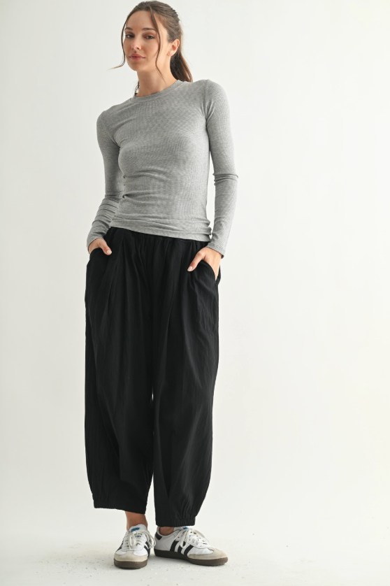 Essential Micro-Ribbed Athleisure Long Sleeve Top