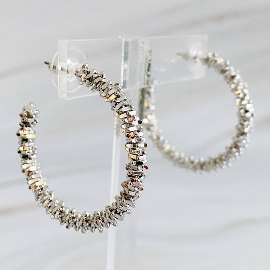 Golden Pebbles Hoop Earrings - Silver