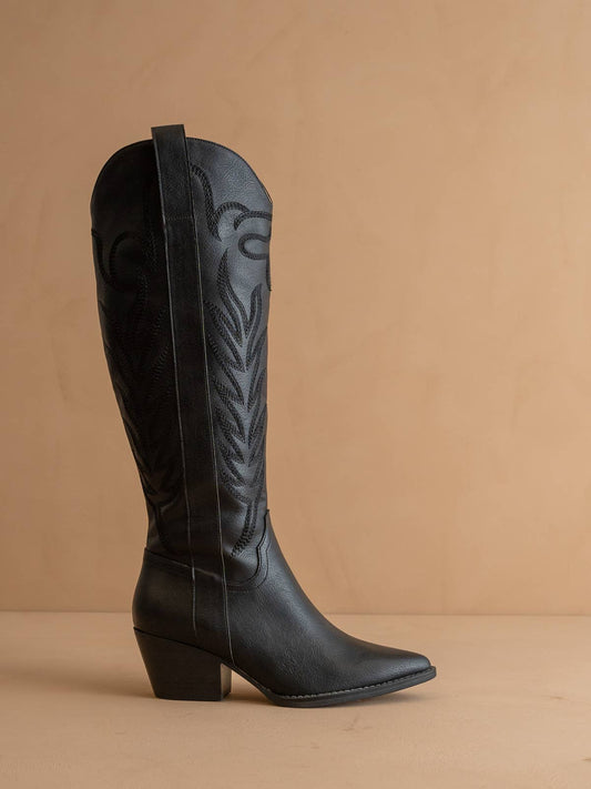 The Samara Black | Embroidered Western Tall Fall Boot
