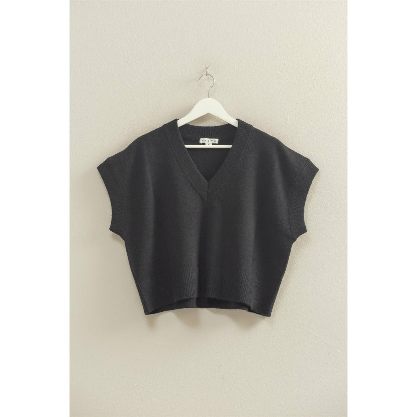 Black Oversized V-Neck Sweater Top