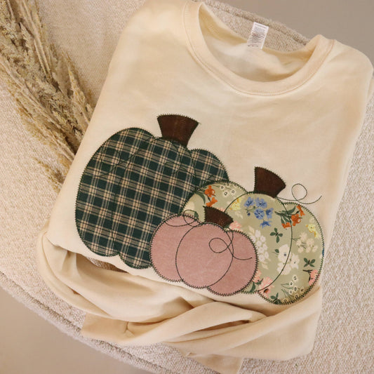 Fall Floral Plaid Pumpkin Trio Sweatshirt