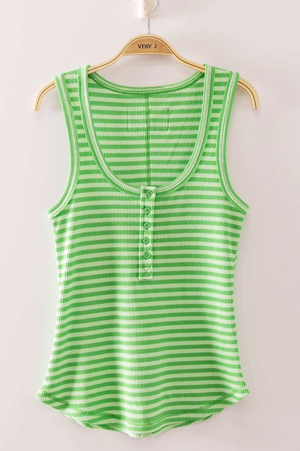 Apple Green Striped Button Knit Tank