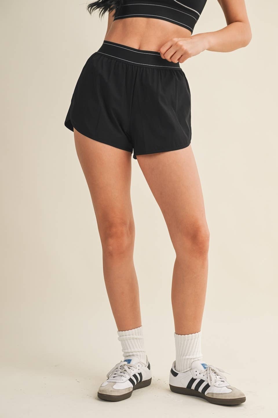 Black Lightweight Shorts with Elastic Waistband