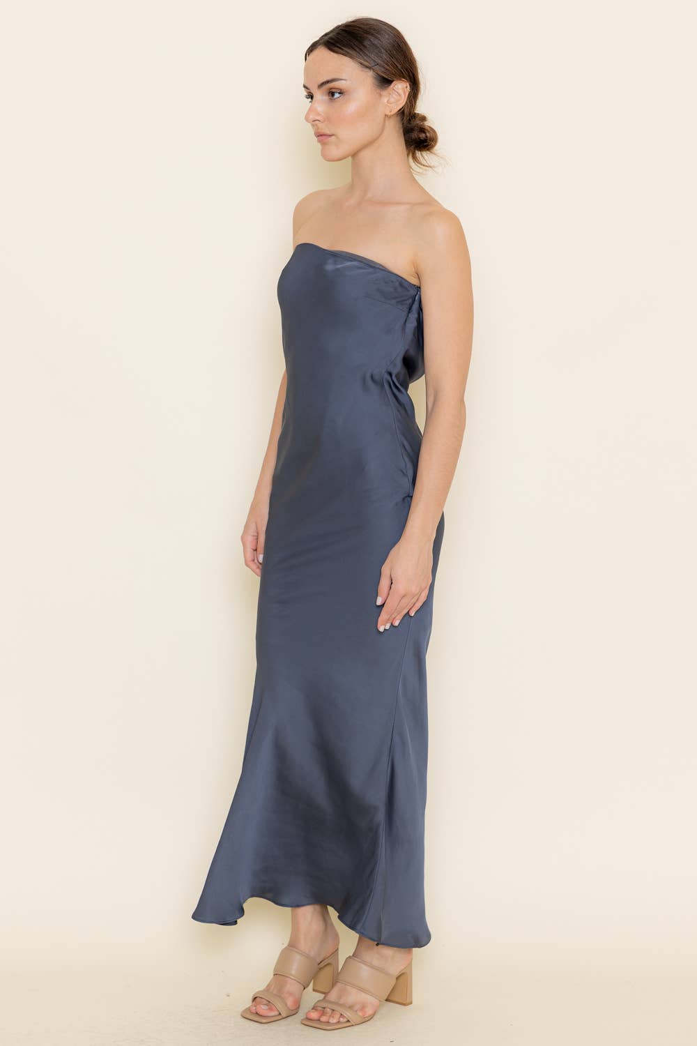 Strapless Cowl Back Midi Dress