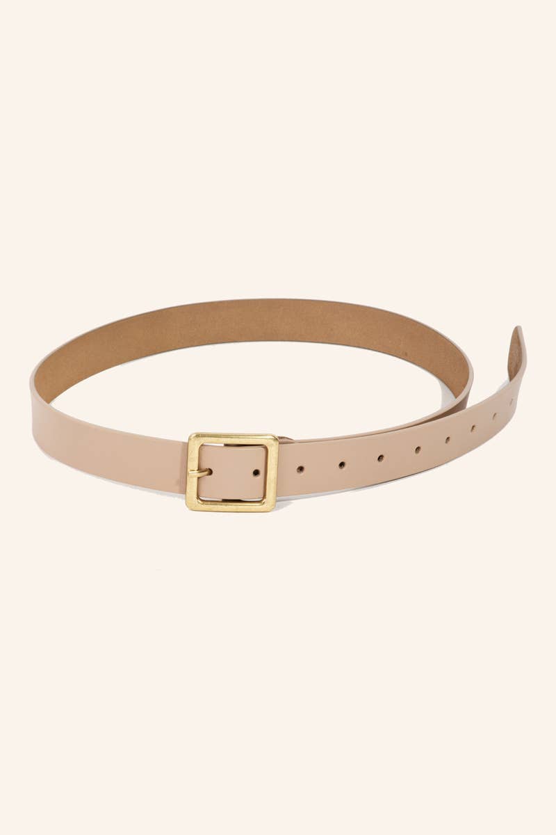 Leather Taupe Square Buckle Belt