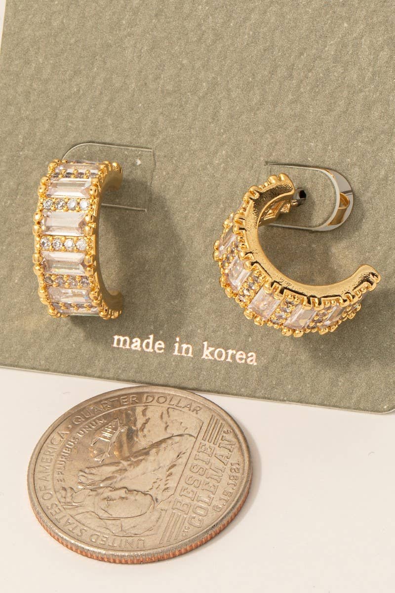 Pave Baguette Hoop Earrings