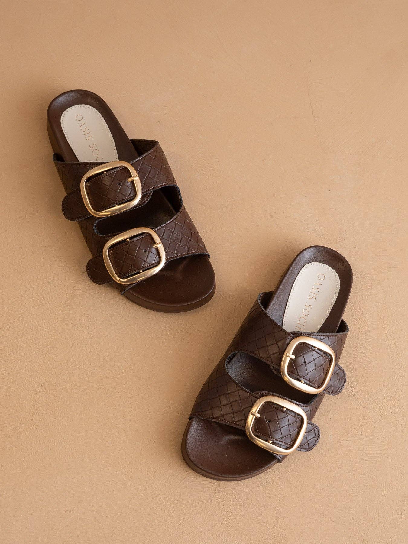 The Desiree | Coffee Modern Woven Buckle Spring Slide