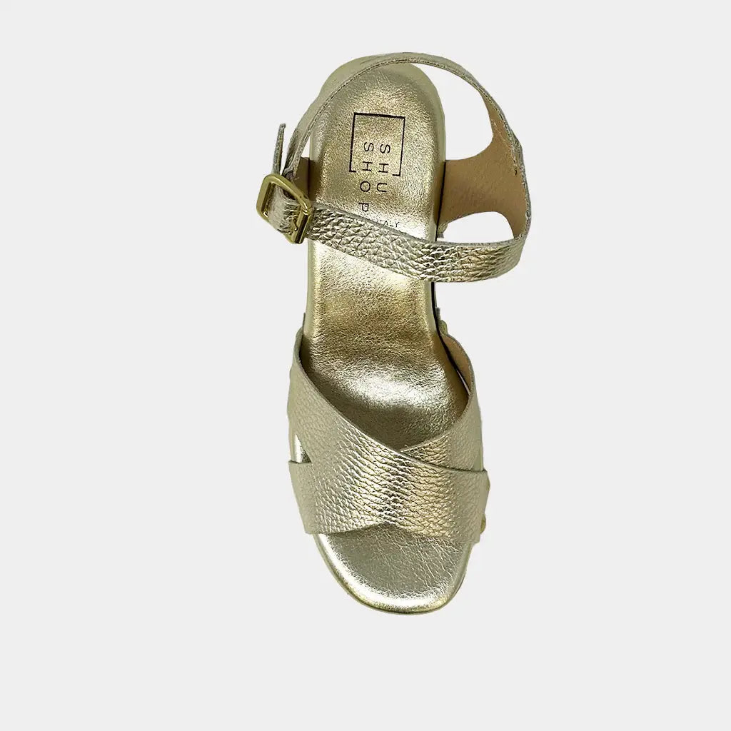 Giovanna Gold Leather Heels - Shu Shop