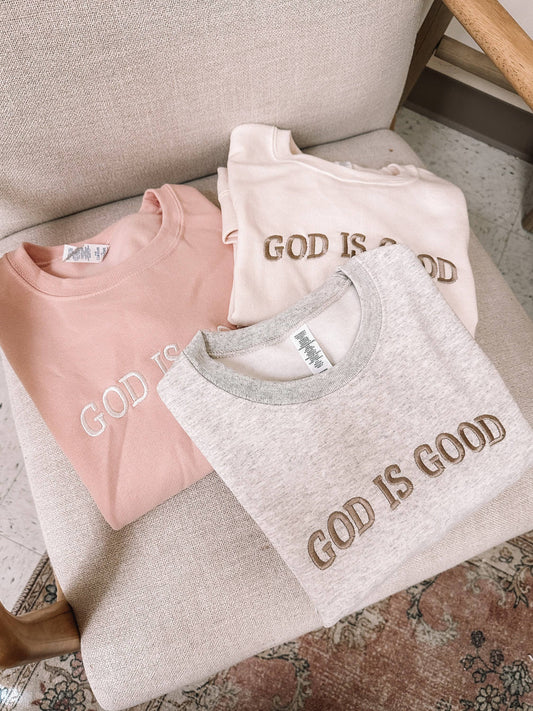 Embroidered GOD IS GOOD Sweatshirt - Heather Gray