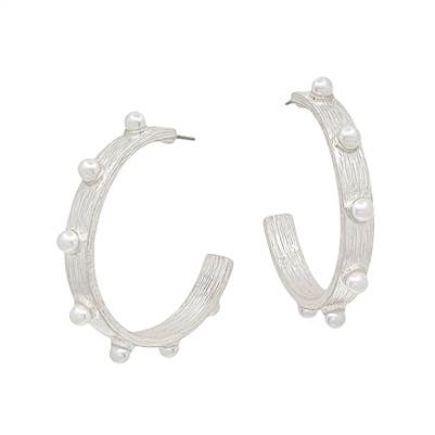 Thick Silver Pearl Large Hoops