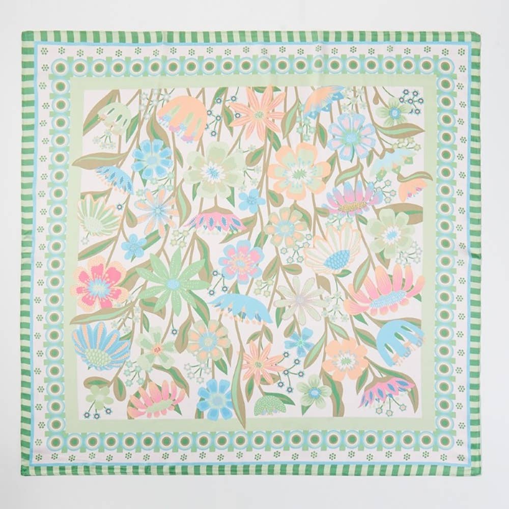 Green Flower Print Square Bandana Scarf