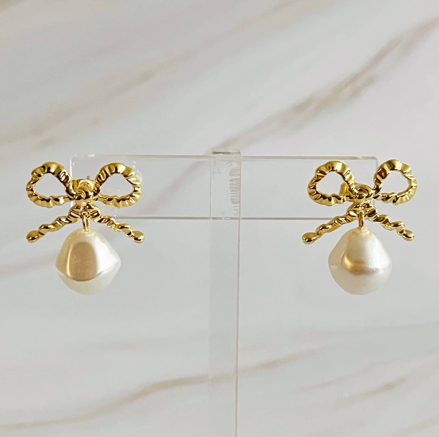 Dangle Pearl Antique Bow Earrings